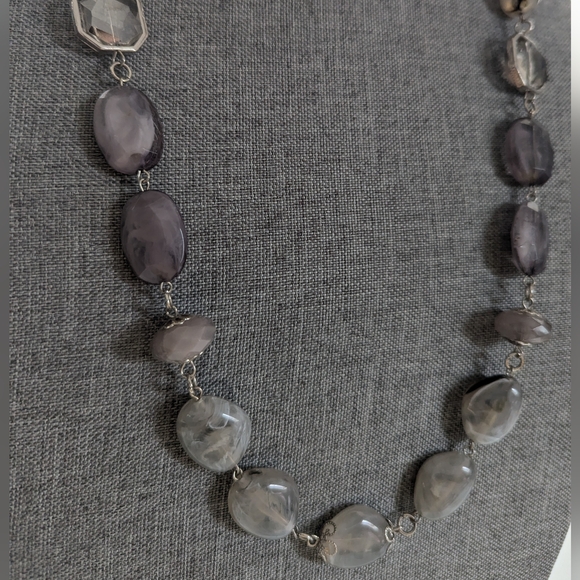 Trendy Boho Glass Acrylic Beaded Gray Long Layering Statement Necklace - Picture 3 of 5